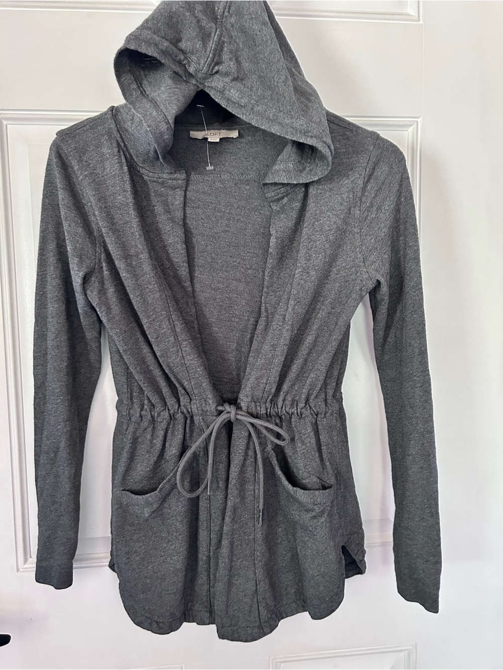 LOFT Women's Gray Hooded Drawstring Cardigan